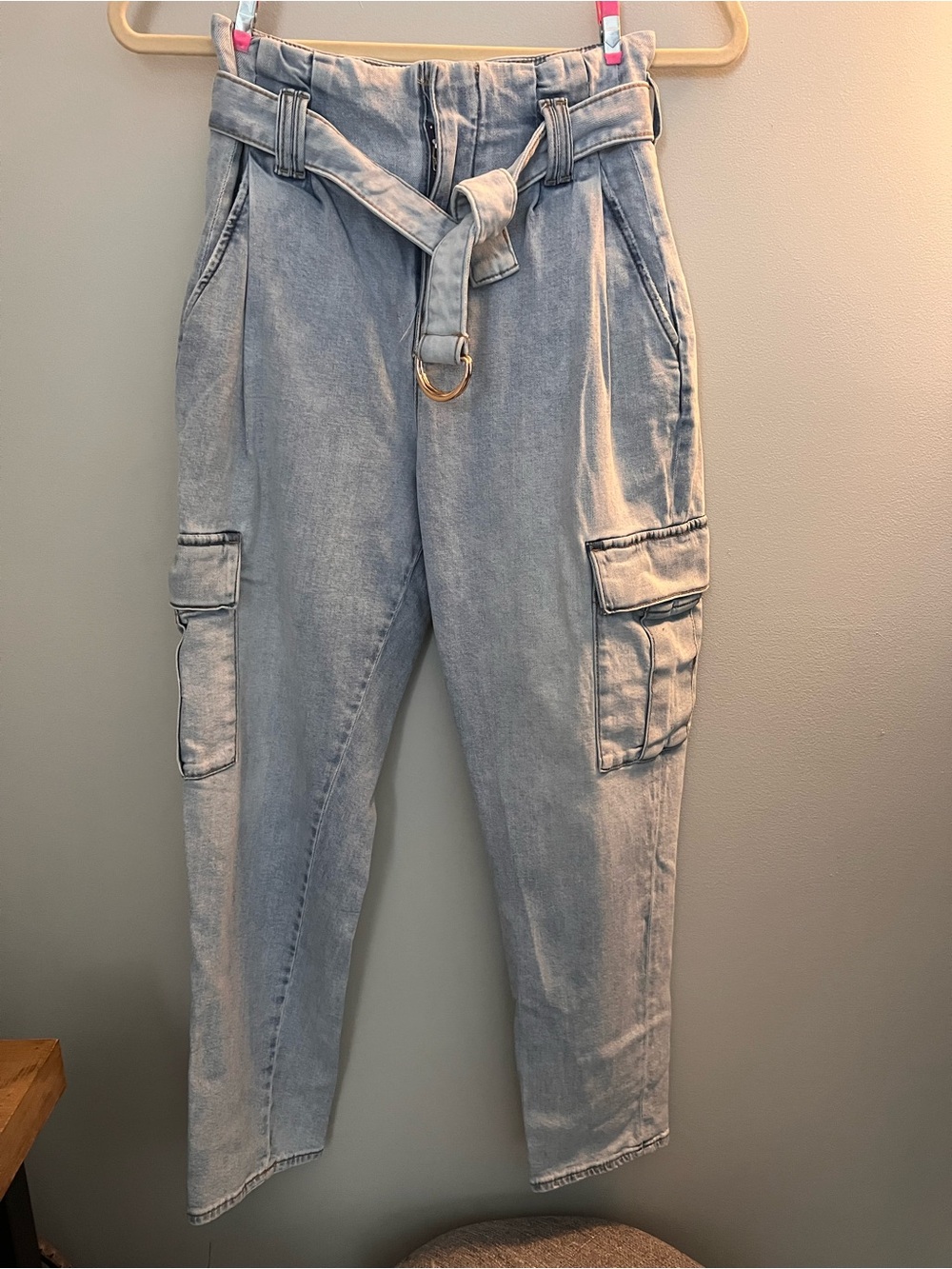 White House Black Market Petite Extra High Rise Light Wash Cargo Jean - Picture 6 of 8